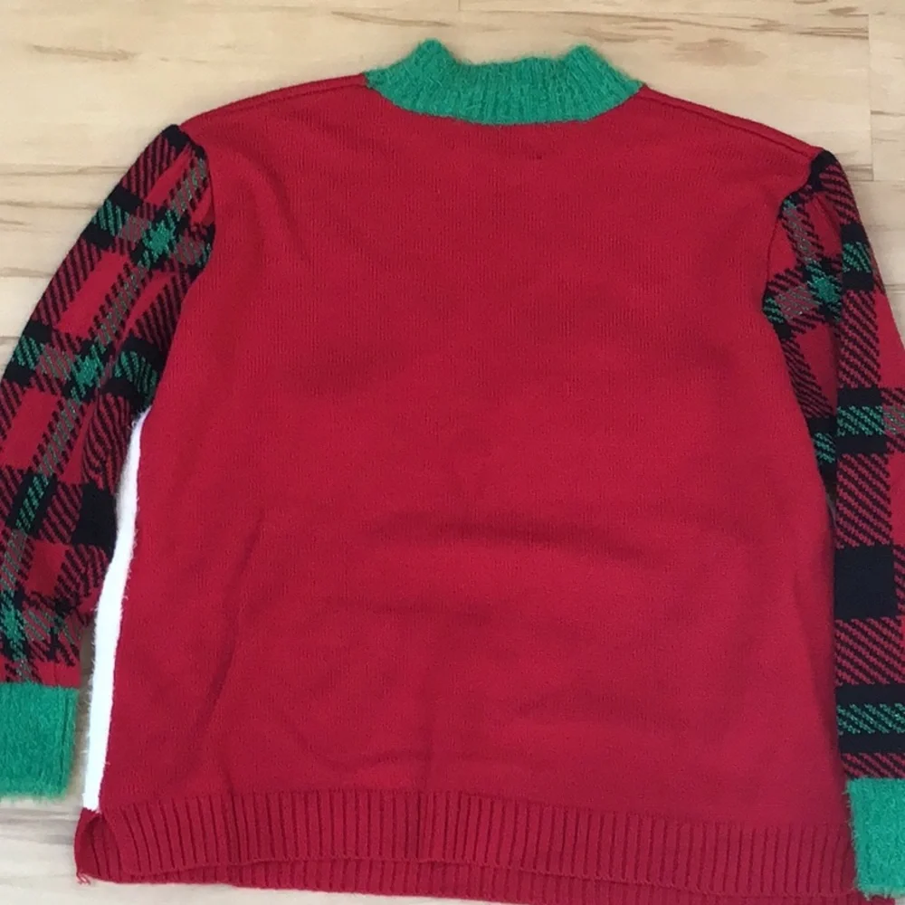Merry & Bright Fuzzy Embroidered Santa Rudolph Camp Funny Ugly Christmas Sweater